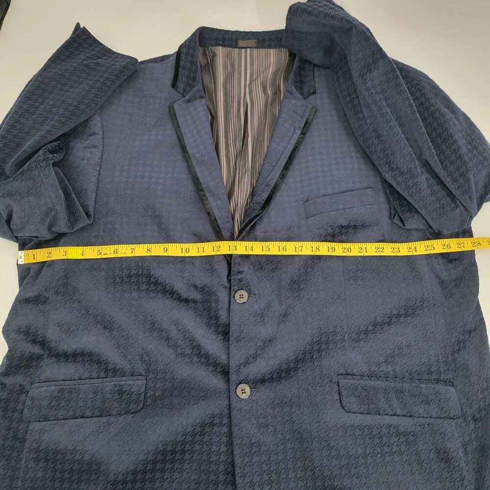 Stacy Adams Mens 4X Blue Houndstooth Dinner Jacket Black Velvet Trim Blazer